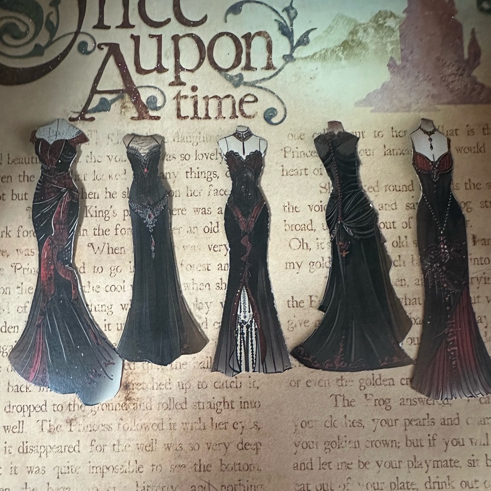 Victorian Gothic Gown Magnet set Elegant Black and Red Gown Collection